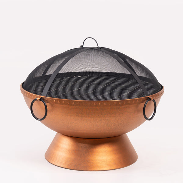31 Inch Round Outdoor Steel Wood Burning Firebowl / Firepit with Screen Lid and Poker