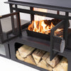 70 Inch Rectangular Outdoor Steel Wood Burning Fireplace with Log Storage, Poker and Side Tables
