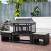 70 Inch Rectangular Outdoor Steel Wood Burning Fireplace with Log Storage, Poker and Side Tables