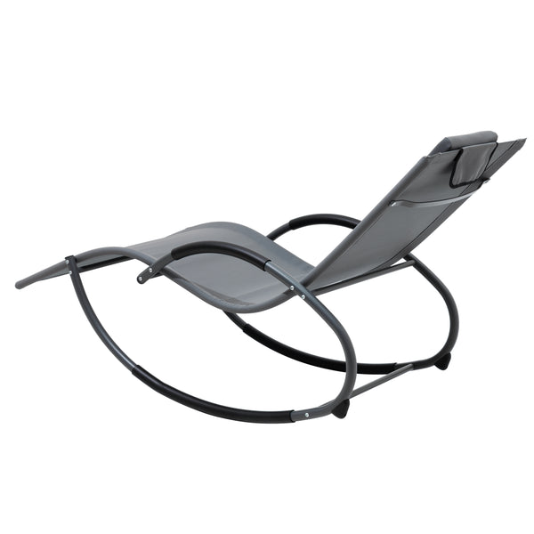 Outdoor Rocking Chaise Textilene Lounge Chair with Headrest Pillow