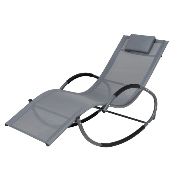 Outdoor Rocking Chaise Textilene Lounge Chair with Headrest Pillow