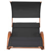 Outdoor Cedar Wood Patio Lounge Daybed with Black Textilene Fabric & Canopy