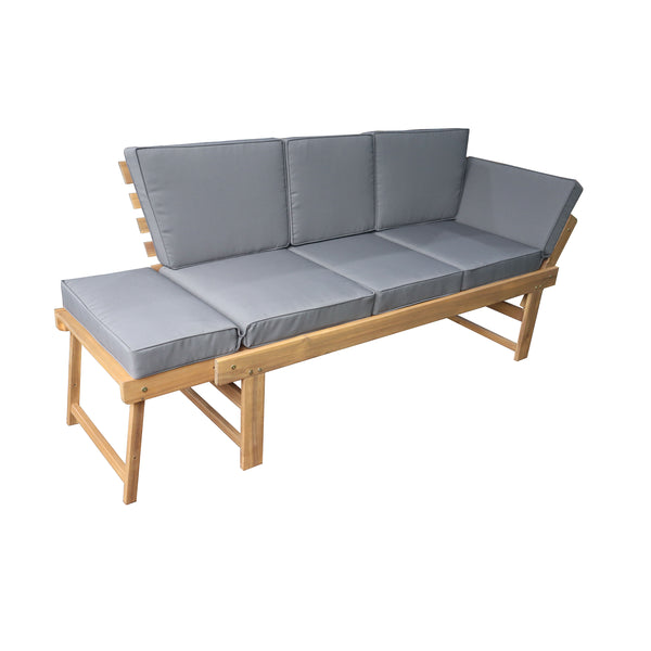 Outdoor Acacia Wood Patio Bench/Lounge Chair with Fold Down Center Table & Side Panels