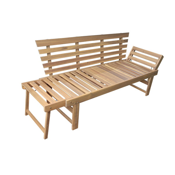 Outdoor Acacia Wood Patio Bench/Lounge Chair with Fold Down Center Table & Side Panels