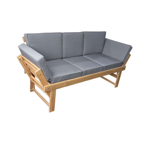 Outdoor Acacia Wood Patio Bench/Lounge Chair with Fold Down Center Table & Side Panels