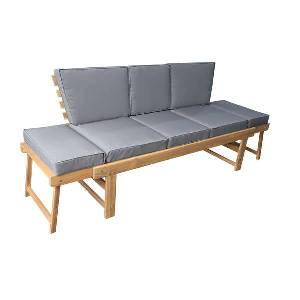 Outdoor Acacia Wood Patio Bench/Lounge Chair with Fold Down Center Table & Side Panels
