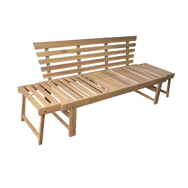 Outdoor Acacia Wood Patio Bench/Lounge Chair with Fold Down Center Table & Side Panels
