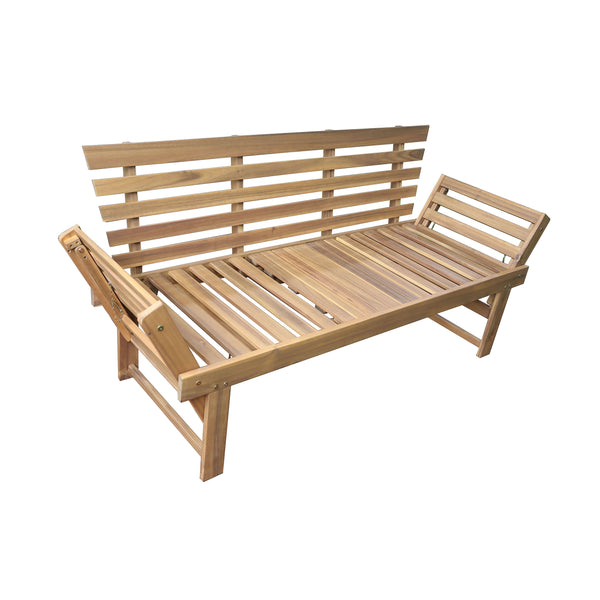 Outdoor Acacia Wood Patio Bench/Lounge Chair with Fold Down Center Table & Side Panels