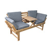 Outdoor Acacia Wood Patio Bench/Lounge Chair with Fold Down Center Table & Side Panels