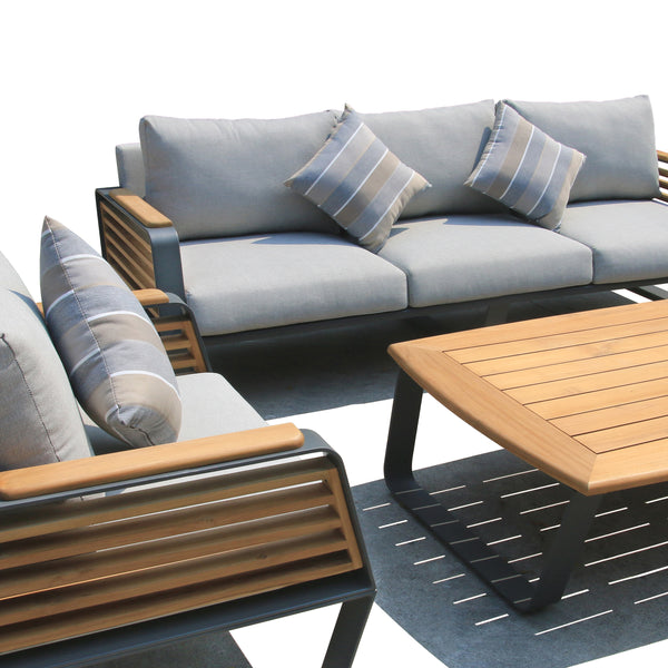 5 Place Seating Palazzolo Outdoor Teak Patio Conversation Set with Cushioned Chairs and Coffee Table