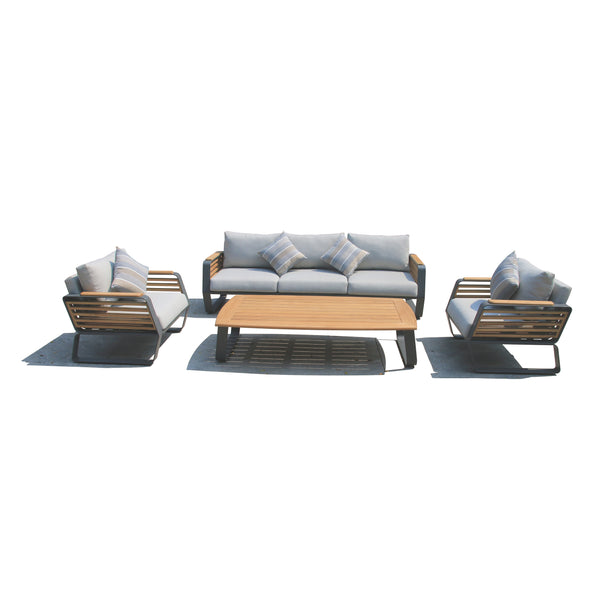 5 Place Seating Palazzolo Outdoor Teak Patio Conversation Set with Cushioned Chairs and Coffee Table