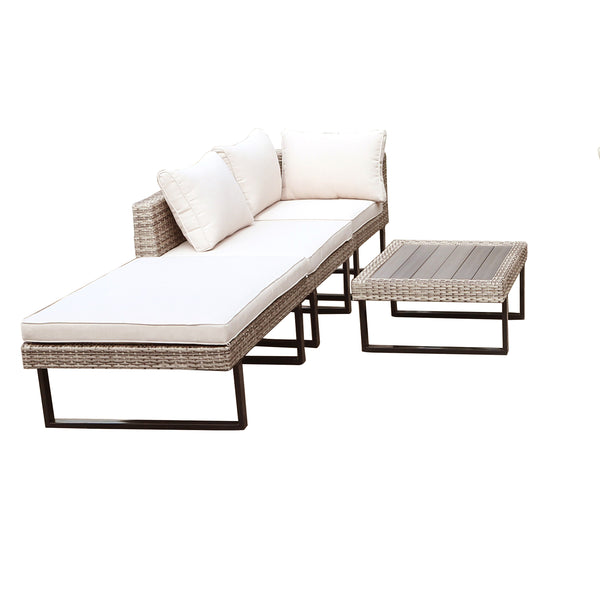 8 Place Seating Outdoor Wicker Corner Sectional Sofa and Ottoman Set with Table