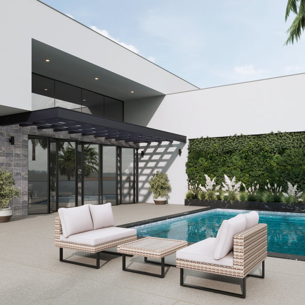 8 Place Seating Outdoor Wicker Corner Sectional Sofa and Ottoman Set with Table