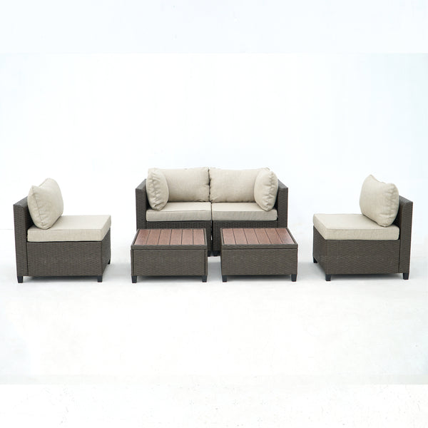 8 Piece Brown Outdoor Sectional Wicker Sofa Chairs and Tables  with Interchangable Beige and Red Cushion Covers