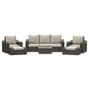 5 Place Seating Brown Outdoor Wicker Sofa and Sofa Chair Set with Table