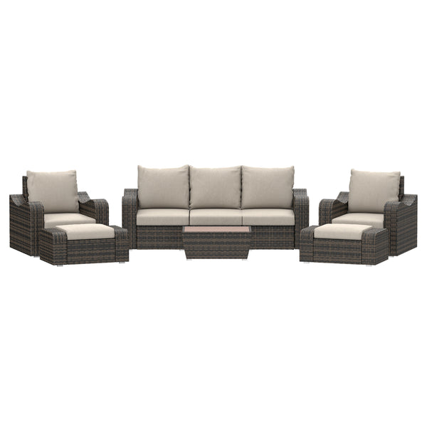 5 Place Seating Brown Outdoor Wicker Sofa and Sofa Chair Set with Table