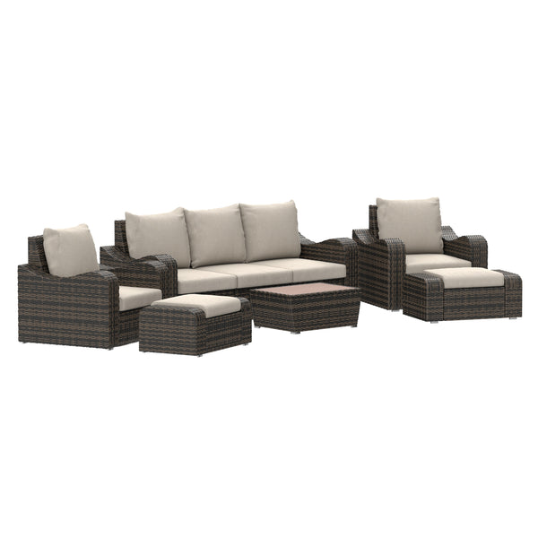 5 Place Seating Brown Outdoor Wicker Sofa and Sofa Chair Set with Table