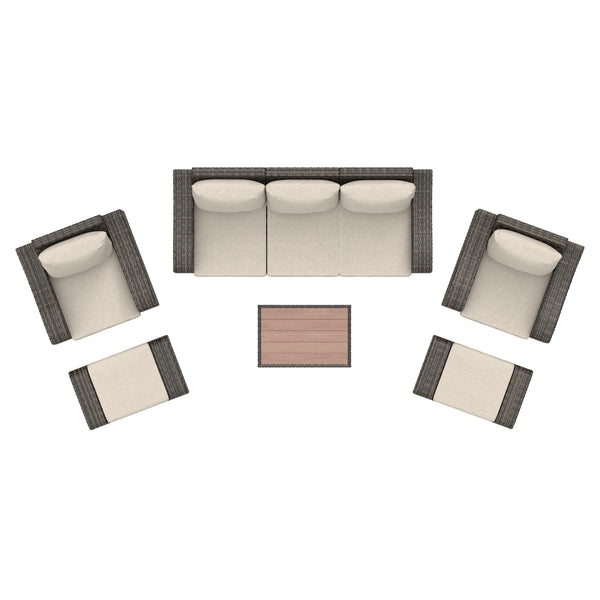 5 Place Seating Brown Outdoor Wicker Sofa and Sofa Chair Set with Table