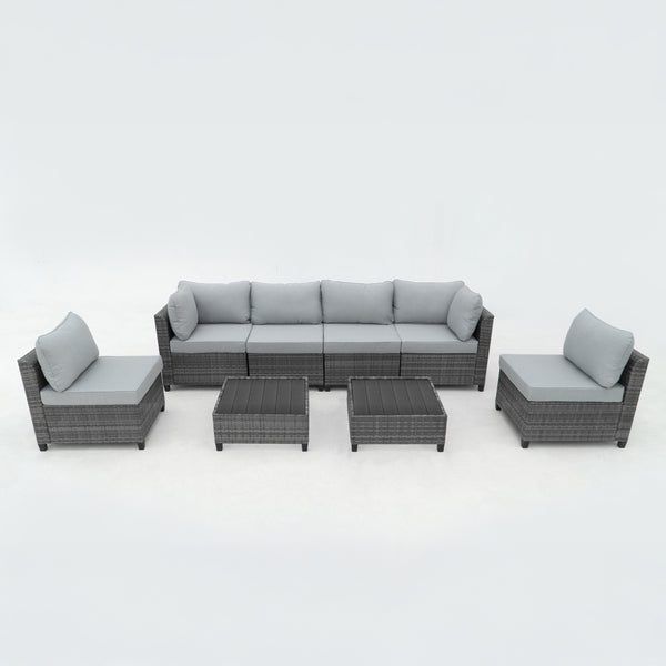 8 Piece Gray Outdoor Sectional Wicker Sofa Chairs and Tables  with Interchangable Blue and Gray Cushion Covers