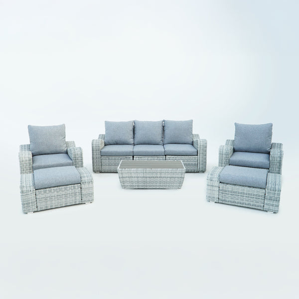 5 Place Seating Gray Outdoor Wicker Sofa and Sofa Chair Set with Table