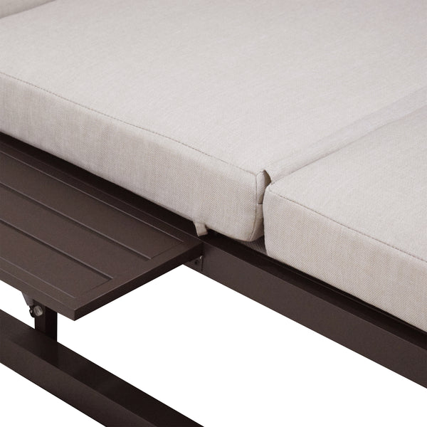 2 Place Outdoor Aluminum Rectangular Patio Daybed with Retractable Beige Textilene Fabric Canopy