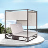 2 Place Outdoor Aluminum Rectangular Patio Daybed with Retractable Beige Textilene Fabric Canopy