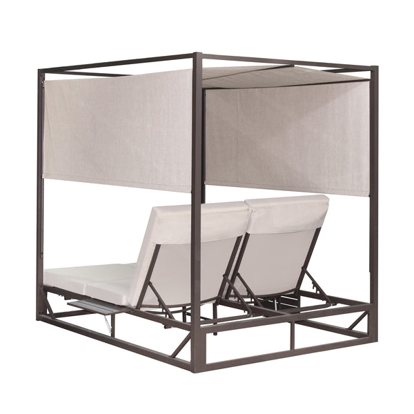 2 Place Outdoor Aluminum Rectangular Patio Daybed with Retractable Beige Textilene Fabric Canopy