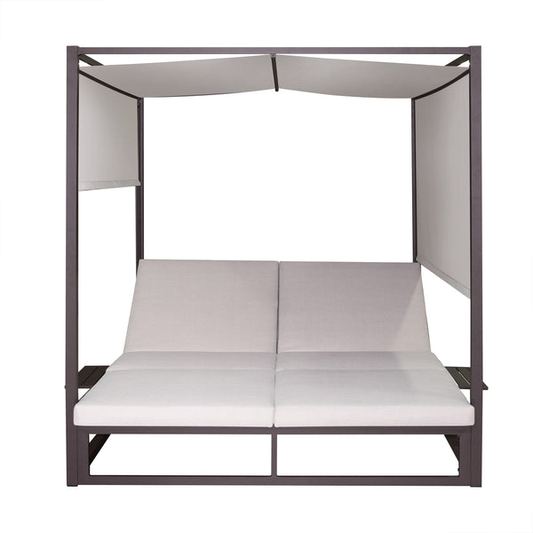 2 Place Outdoor Aluminum Rectangular Patio Daybed with Retractable Beige Textilene Fabric Canopy