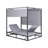 2 Place Outdoor Aluminum Rectangular Patio Daybed with Retractable Gray Textilene Fabric Canopy