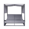2 Place Outdoor Aluminum Rectangular Patio Daybed with Retractable Gray Textilene Fabric Canopy