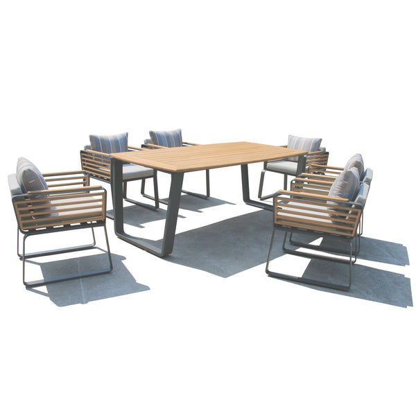 6 Place Seating Palazzolo Outdoor Teak Patio Dining Table Set and Cushioned Chairs
