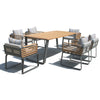 6 Place Seating Palazzolo Outdoor Teak Patio Dining Table Set and Cushioned Chairs