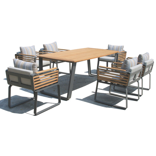 6 Place Seating Palazzolo Outdoor Teak Patio Dining Table Set and Cushioned Chairs