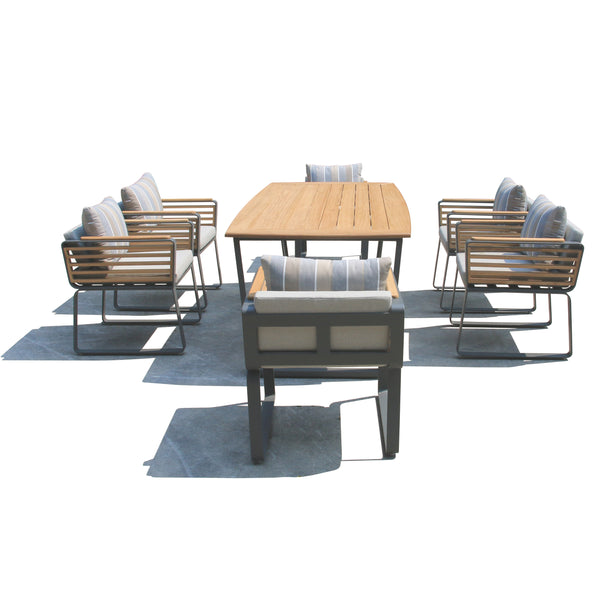 6 Place Seating Palazzolo Outdoor Teak Patio Dining Table Set and Cushioned Chairs