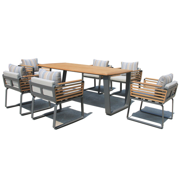 6 Place Seating Palazzolo Outdoor Teak Patio Dining Table Set and Cushioned Chairs