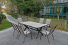 6 Place Seating Outdoor Aluminum Patio Dining Table Set and Chairs with Brown Textilene Fabric