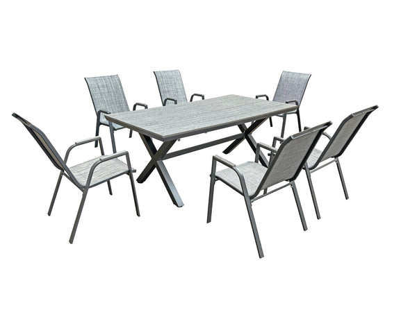 6 Place Seating Outdoor Aluminum Patio Dining Table Set and Chairs with Gray Textilene Fabric