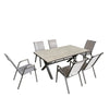6 Place Seating Outdoor Aluminum Patio Dining Table Set and Chairs with Brown Textilene Fabric