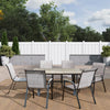 6 Place Seating Outdoor Aluminum Patio Dining Table Set and Chairs with Brown Textilene Fabric