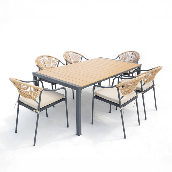 6 Place Seating Yellow Outdoor Patio Dining Chairs and Table Set
