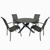 4 Place Seating   Grey Outdoor Aluminum Round Patio Dining Table and Stackable Chairs Set