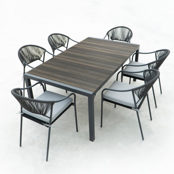 6 Place Seating Black Outdoor Patio Dining Chairs and Table Set