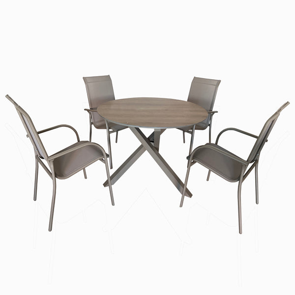 4 Place Seating Champagne Outdoor Aluminum Round Patio Dining Table and Stackable Chairs Set
