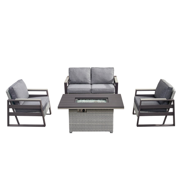 4 Place Seating Tricarico Outdoor Aluminum Sofa Conversation Set with Propane Gas Firepit Table