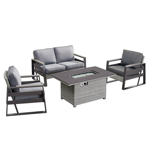 4 Place Seating Tricarico Outdoor Aluminum Sofa Conversation Set with Propane Gas Firepit Table