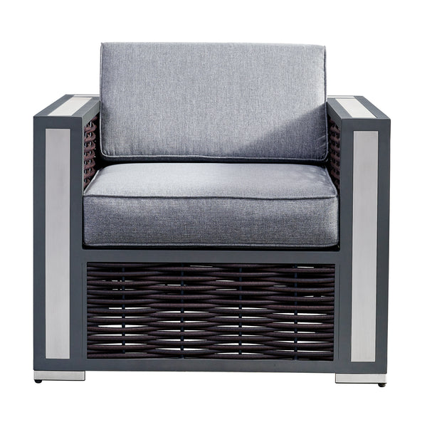 4 Place Seating Avola Outdoor Aluminum Conversation Set with Cushioned Sofa Chairs and Propane Gas Firepit Table
