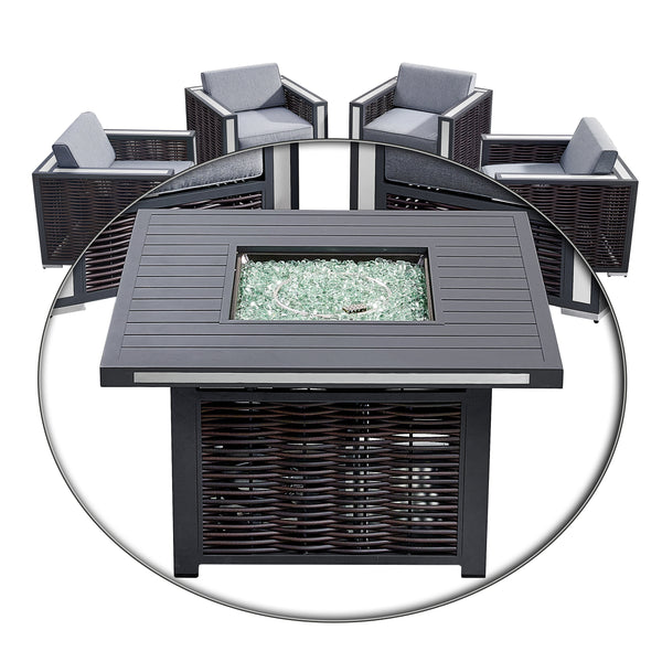 4 Place Seating Avola Outdoor Aluminum Conversation Set with Cushioned Sofa Chairs and Propane Gas Firepit Table