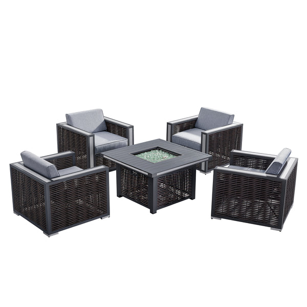 4 Place Seating Avola Outdoor Aluminum Conversation Set with Cushioned Sofa Chairs and Propane Gas Firepit Table