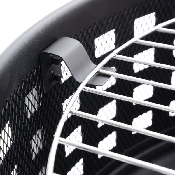 27 Inch Round Outdoor Steel Wood Burning Fire Pit with Cooking Grill and Spark Screen