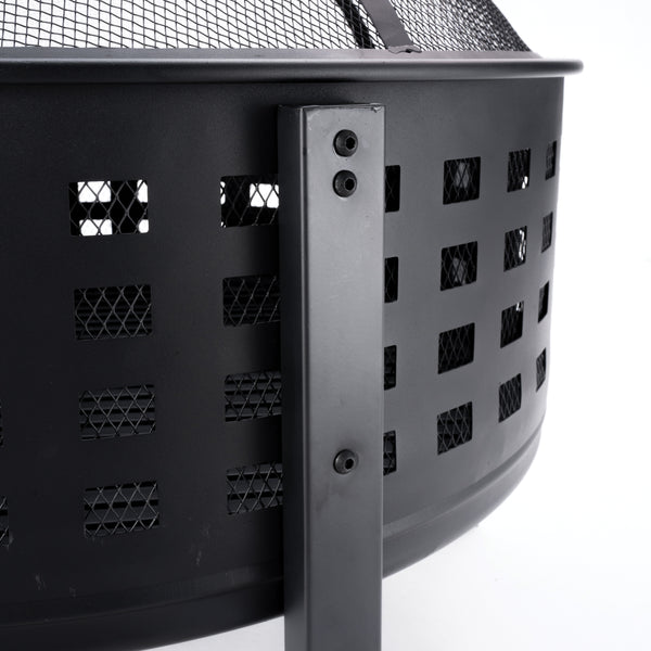 27 Inch Round Outdoor Steel Wood Burning Fire Pit with Cooking Grill and Spark Screen